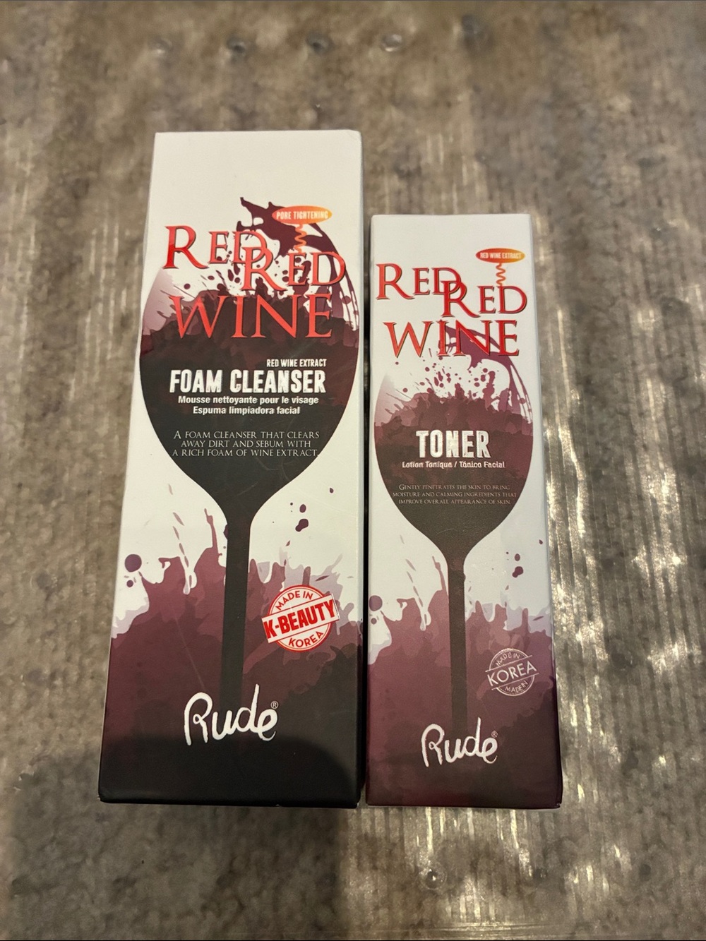 RUDE Red Wine Foam Cleanser & Toner Set - Burgundy/White